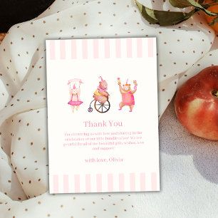 Pink Cute Circus Carnival Teddy Bear Baby Shower Thank You Card