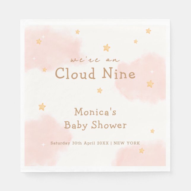 Pink Cute Cloud Nine Girl Baby Shower  Napkin (Front)