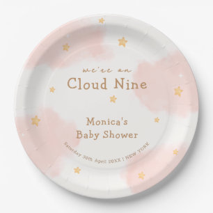 Pink Cute Cloud Nine Girl Baby Shower Paper Plate