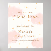 Pink Cute Cloud Nine Girl Baby Shower Welcome