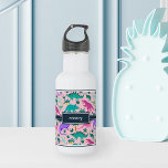 Pink | Cute Colorful Dinosaur Pattern Kids Name 532 Ml Water Bottle<br><div class="desc">Personalize this cute dinosaur themed water bottle with your child’s name in white lettering for a cool custom touch! Created especially for dino-loving girls,  this colorful design features pink,  purple,  and mint green dinosaur illustrations on a light blush pink background.</div>