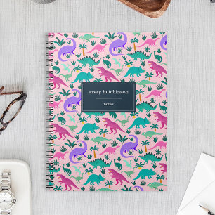 Pink   Cute Colorful Dinosaur Pattern Personalized Notebook