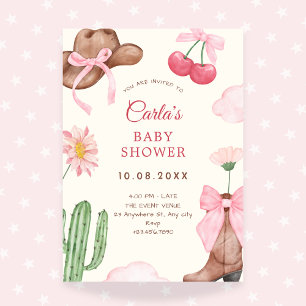Pink cute cowboy bow baby shower invitation