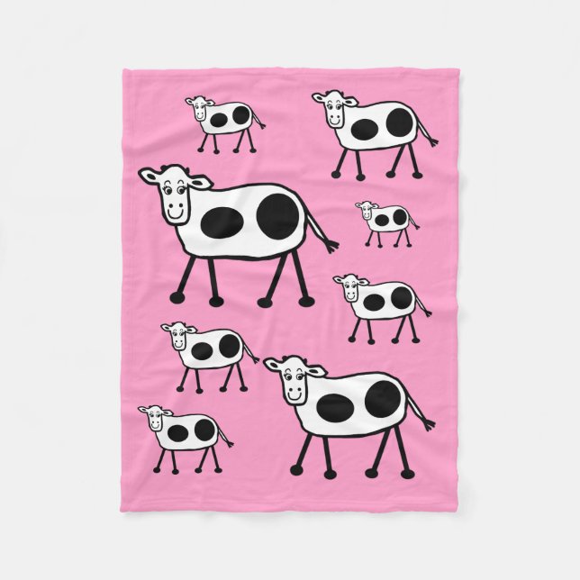 Pink Cute Cows Funny Cartoon Fleece Blanket (Front)