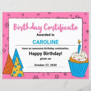 Pink Cute Cupcake Clipart Birthday Certificate