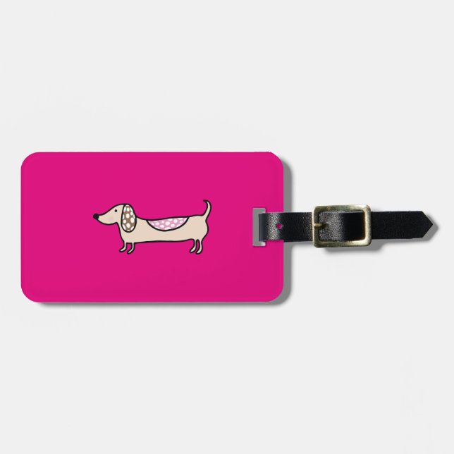 Pink cute dachshunds luggage tag (Front Horizontal)