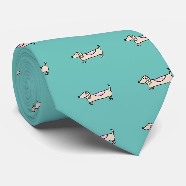 Pink cute dachshunds tie (Rolled)