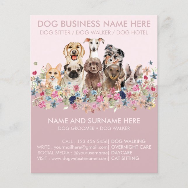 Pink Cute Dog Sitting Service flyer (Front)