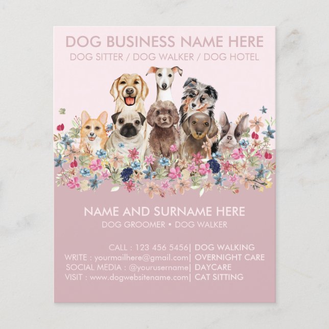 Pink Cute Dog Sitting Service Flyers (Front)