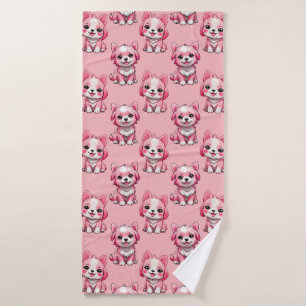 Pink Cute Dogs Bath Towel