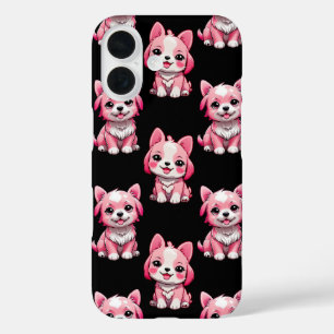 Pink Cute Dogs - Black  iPhone 16 Case