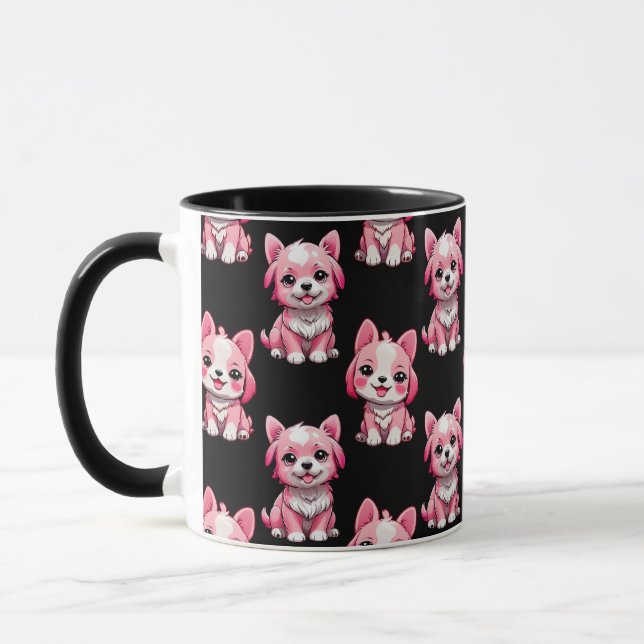 Pink Cute Dogs - Black  Mug (Left)
