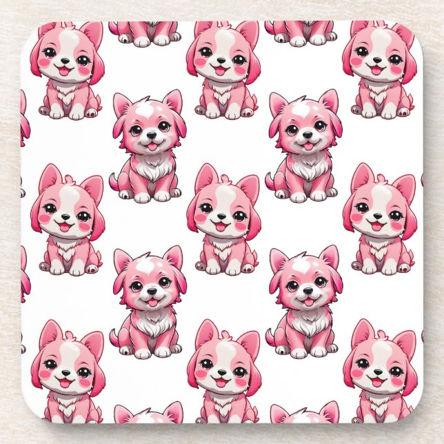 Pink Cute Dogs - White  Coaster (Front)