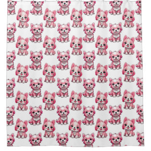 Pink Cute Dogs - White Shower Curtain