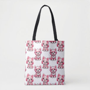 Pink Cute Dogs - White  Tote Bag