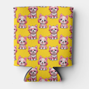 Pink Cute Dogs - Yellow Can Cooler