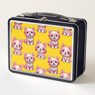 Pink Cute Dogs - Yellow  Metal Lunch Box