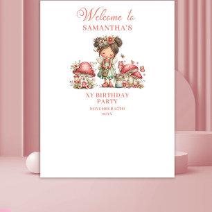 Pink Cute Fairy 1st Birthday Backdrop Tapestry