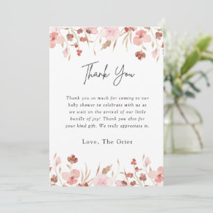 Pink Cute Floral Baby Shower Thank You Card