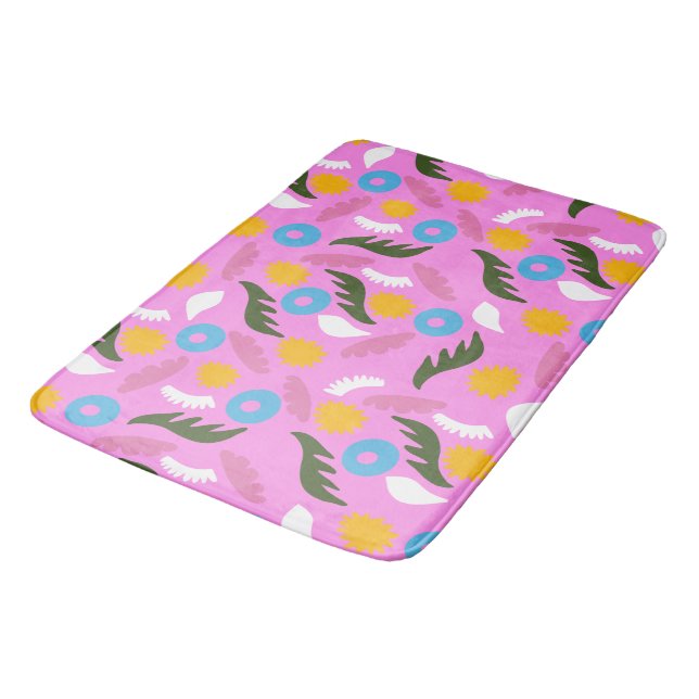 pink cute floral modern bold bath mat (Angled)