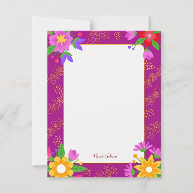 Pink cute flower personalised Flat Note Card (Front)