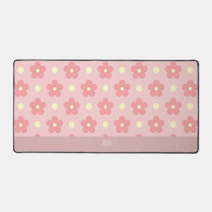 Pink Cute Flowers Custom Text Cute Floral Desk Mat