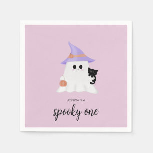 Pink Cute Ghost Halloween 1st Birthday Party Napkin