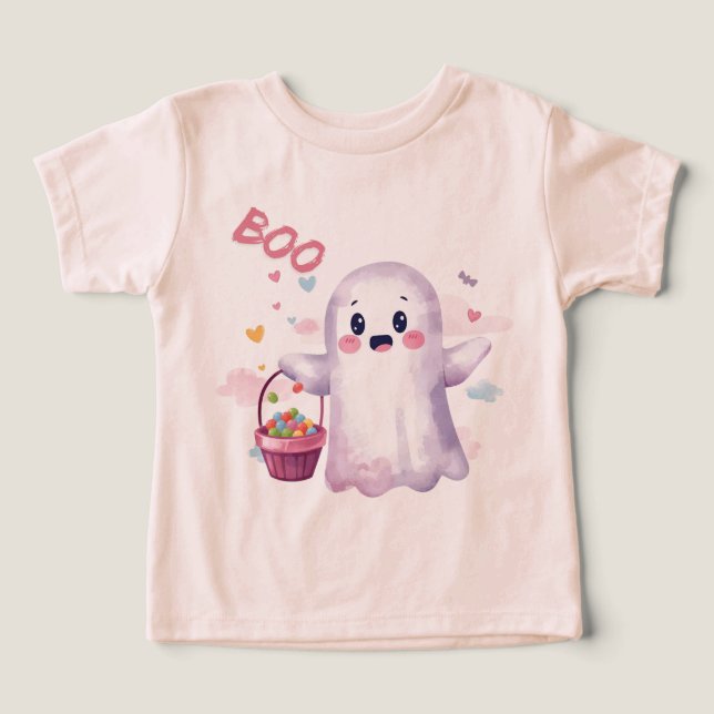 Pink Cute Ghost Halloween Party Pumpkin Patch (Design Front)