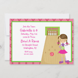 Pink, Cute, Girl Bowling Party Invitation