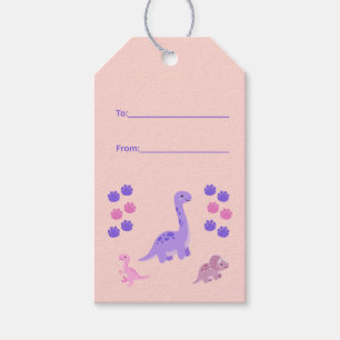 Pink Cute Girl Dinosaur Birthday Gift Tags