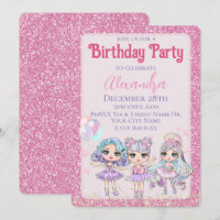 Pink Cute Glitter Dolls Girl's Birthday Party