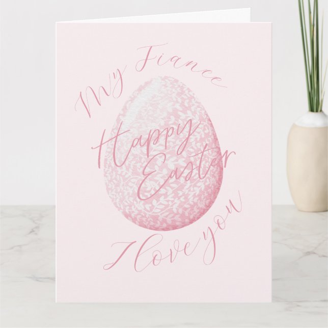 Pink Cute Happy Easter Egg Fiance Holiday Card (Front)