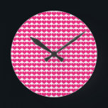 Pink Cute Hearts Pattern Clock<br><div class="desc">Simple and sweet Cute Hearts Pattern Clock with a repeating pattern of small pink hearts. Text may be added to this design to give it a personal touch.</div>