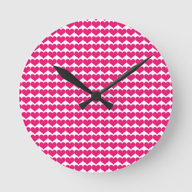 Pink Cute Hearts Pattern Clock (Front)