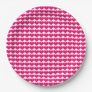 Pink Cute Hearts Pattern Paper Plates