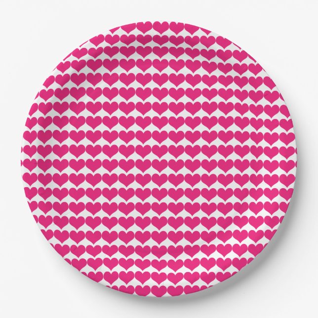 Pink Cute Hearts Pattern Paper Plates (Front)