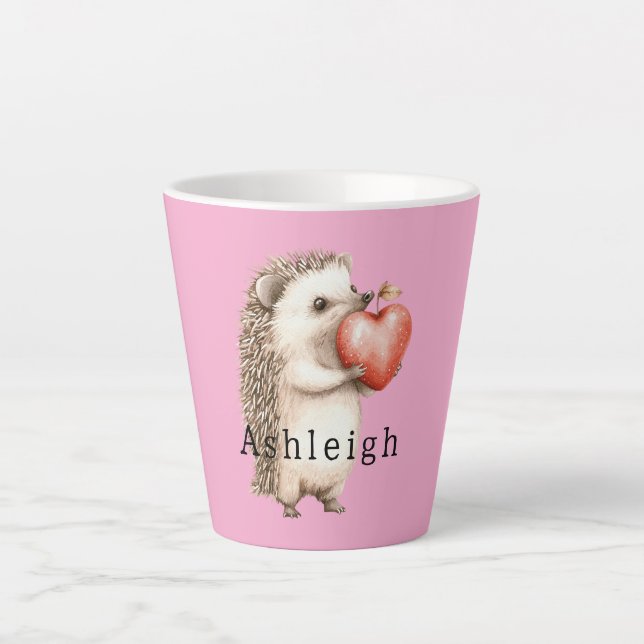 Pink Cute Hedgehog Heart Animal   Latte Mug (Front)