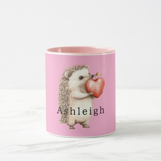 Pink Cute Hedgehog Heart Animal   Mug (Center)