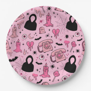 Pink Cute Horror Ghostface Style Halloween Paper Plate