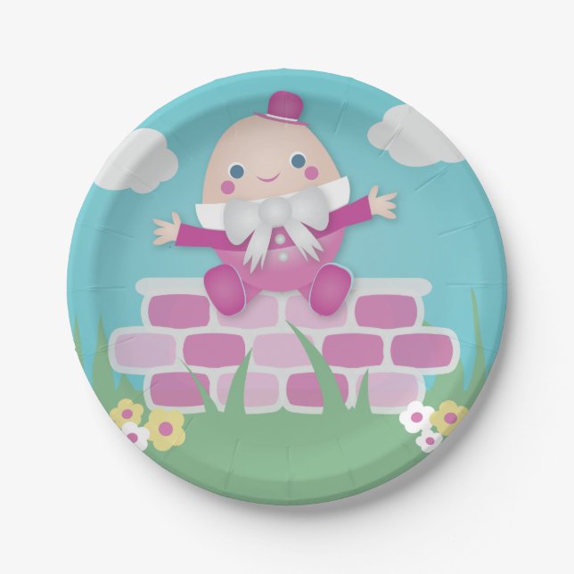 Pink Cute Humpty Dumpty Baby Shower  Paper Plate (Front)