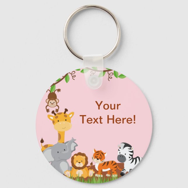 Pink Cute Jungle Baby Animal Keychain (Front)
