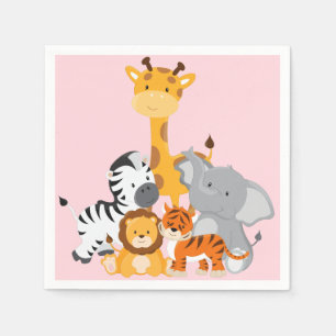 Pink Cute Jungle Baby Animal Paper Napkins