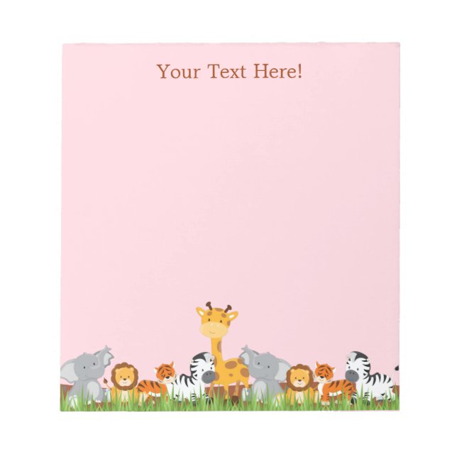 Pink Cute Jungle Baby Animals Notepad (Front)