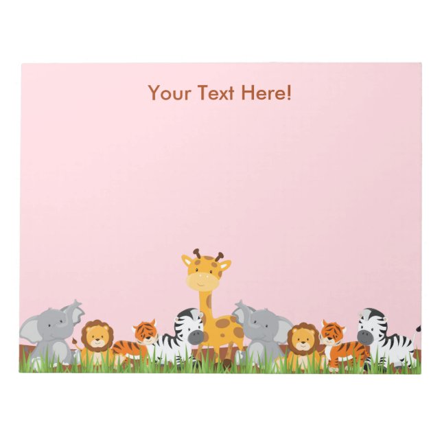 Pink Cute Jungle Baby Animals Notepad (Front)