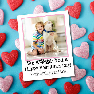 Pink Cute Kids Dog Photo Classroom Valentine's Day Card