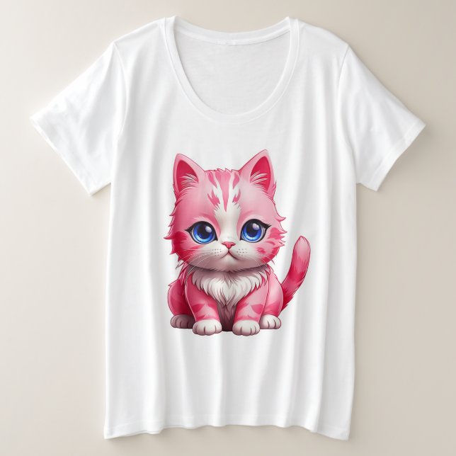 Pink Cute Kitty Cat Plus Size T-Shirt (Design Front)