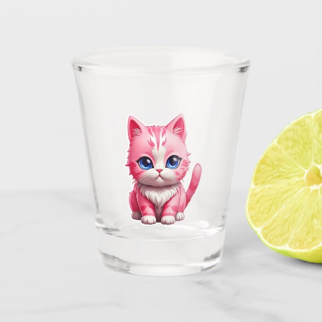 Pink Cute Kitty Cat Shot Glass (Front)