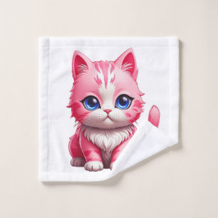 Pink Cute Kitty Cat Wash Cloth