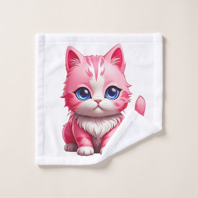 Pink Cute Kitty Cat Wash Cloth (Wash Cloth)