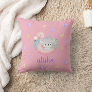 Pink Cute Koala Kids Gift Personalized Name  Cushion